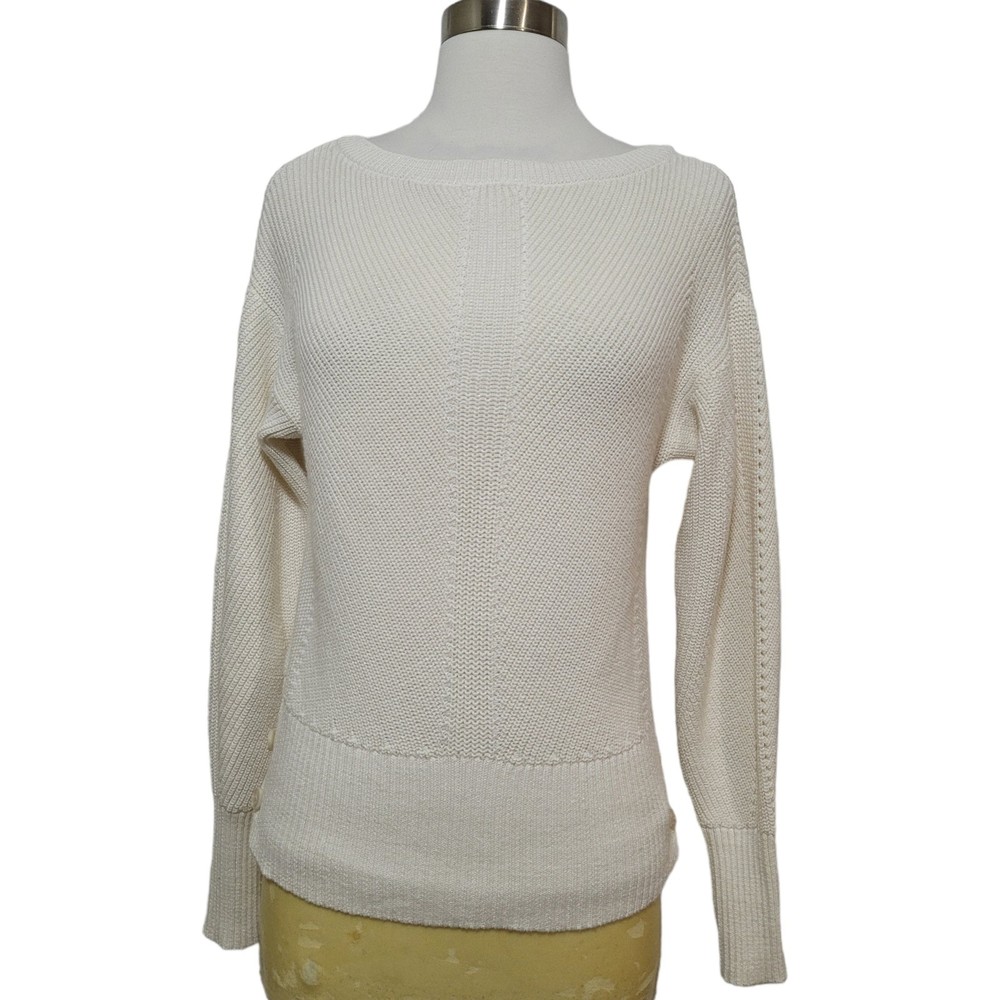 Ann Taylor Cream Metallic Long Sleeve Cable Knit Cozy Winter Sweater Size XS